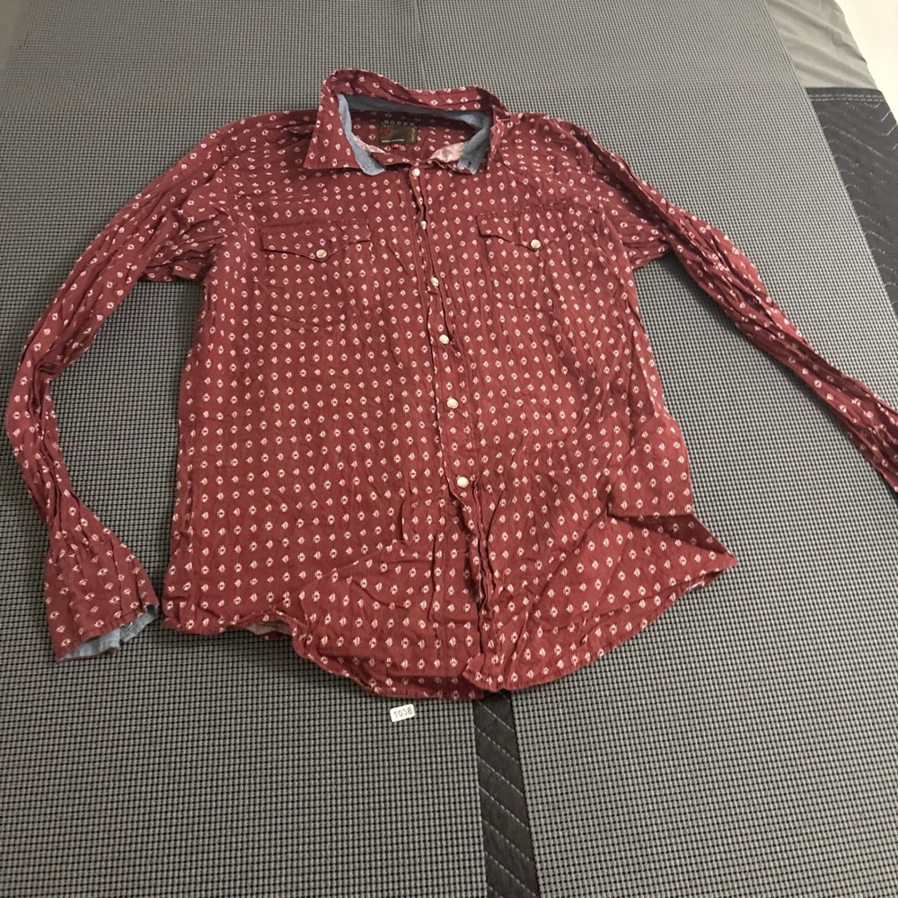 Roper Mens Western Pearl Snap Shirt Burgundy Diamond Print Long Sleeve Size M